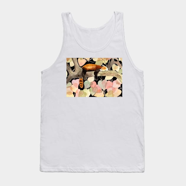 Red Panda with fall foliage at night Watercolor Illustration Tank Top by Sandraartist